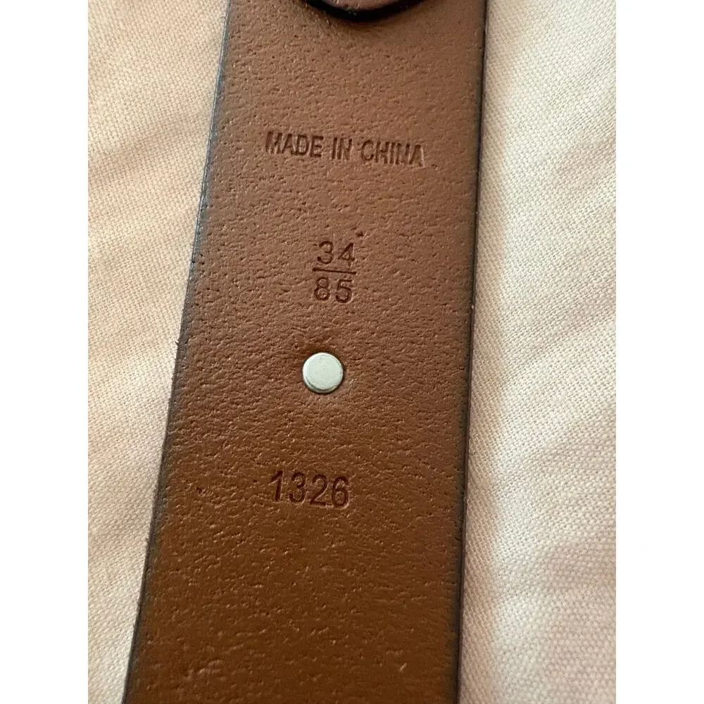 Polo Ralph Lauren Tan Leather Belt Classic Preppy Old Money Quiet Luxury Silver